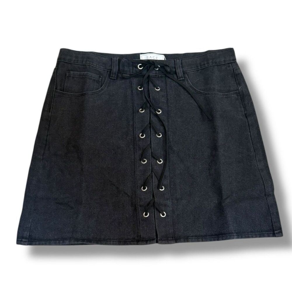 Sage The Label Black Denim Mini Skirt - Size M